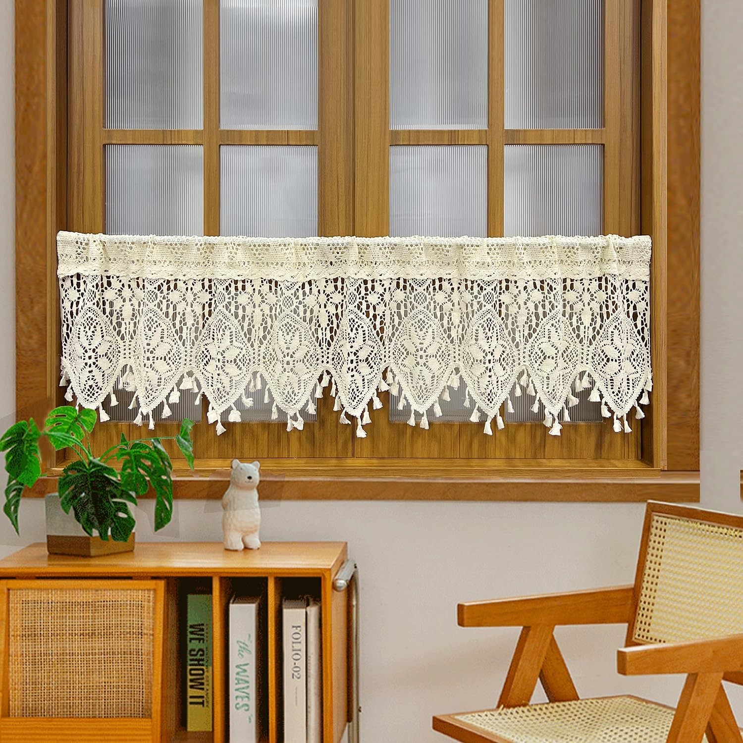 Boho Crochet Lace Sheer Curtain Valance for Kitchen Windows Vintage Macrame V…