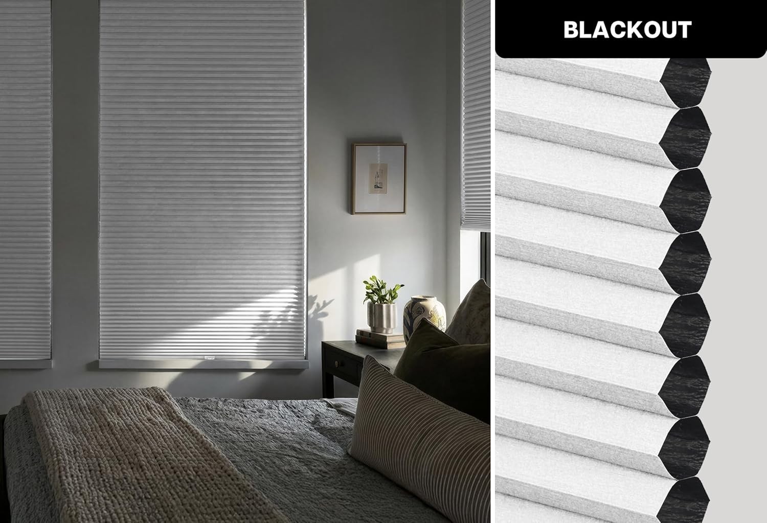 Cordless Cellular Shades, No Tools No Drill Blackout, 20.5″ W x 48″ H Silver Whi