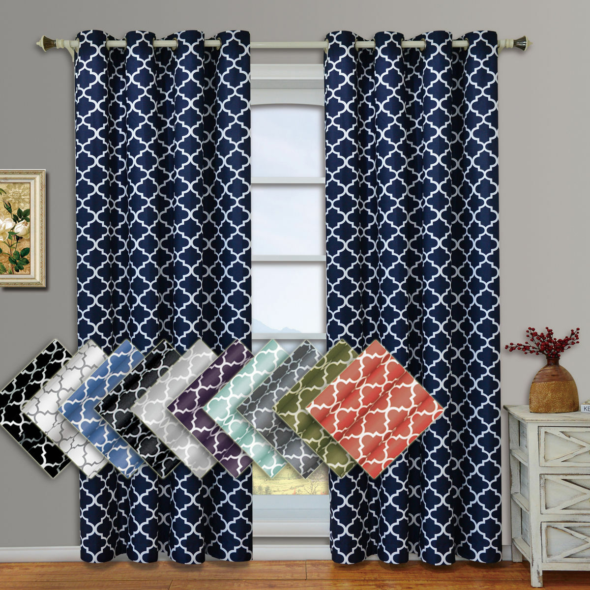 Set of 2 Meridian Grommet Room Darkening Lined Thermal Window Curtain Panels