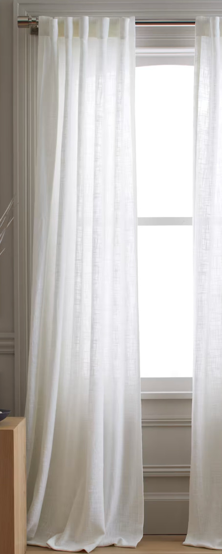 Quince European Linen Curtain White 48×84 Semi Sheer Back Tab Pole Top Panel