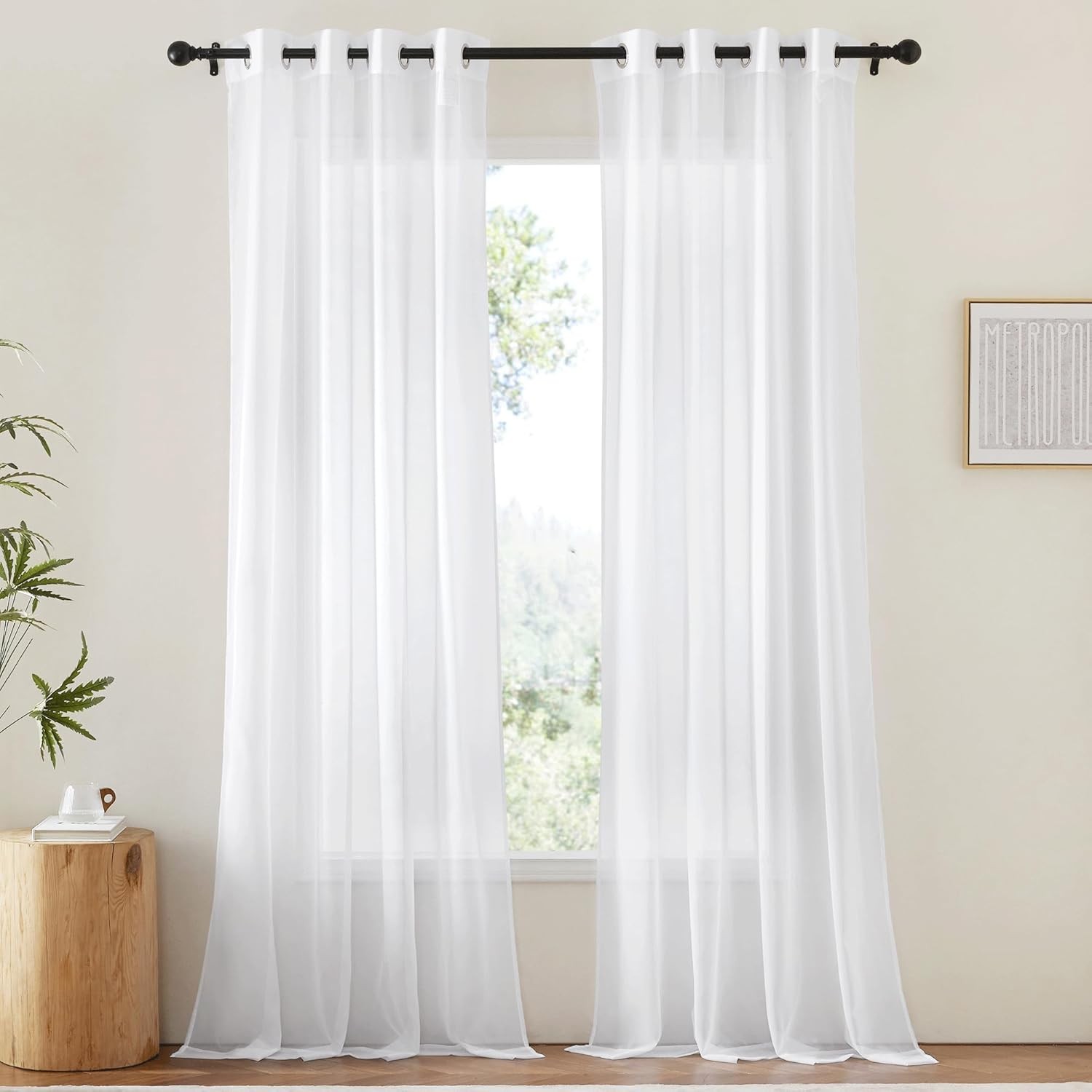 White Sheer Curtains & Drapes 96 inches Long for Living Room – Grommet Top