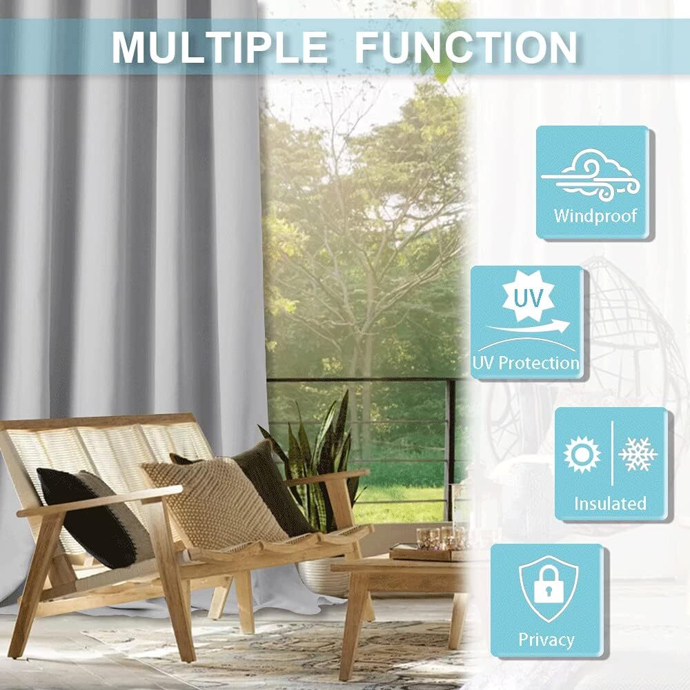 1x 2x Extra Wide Waterproof Outdoor Curtains for Patio Gazebo Blackout Drapes