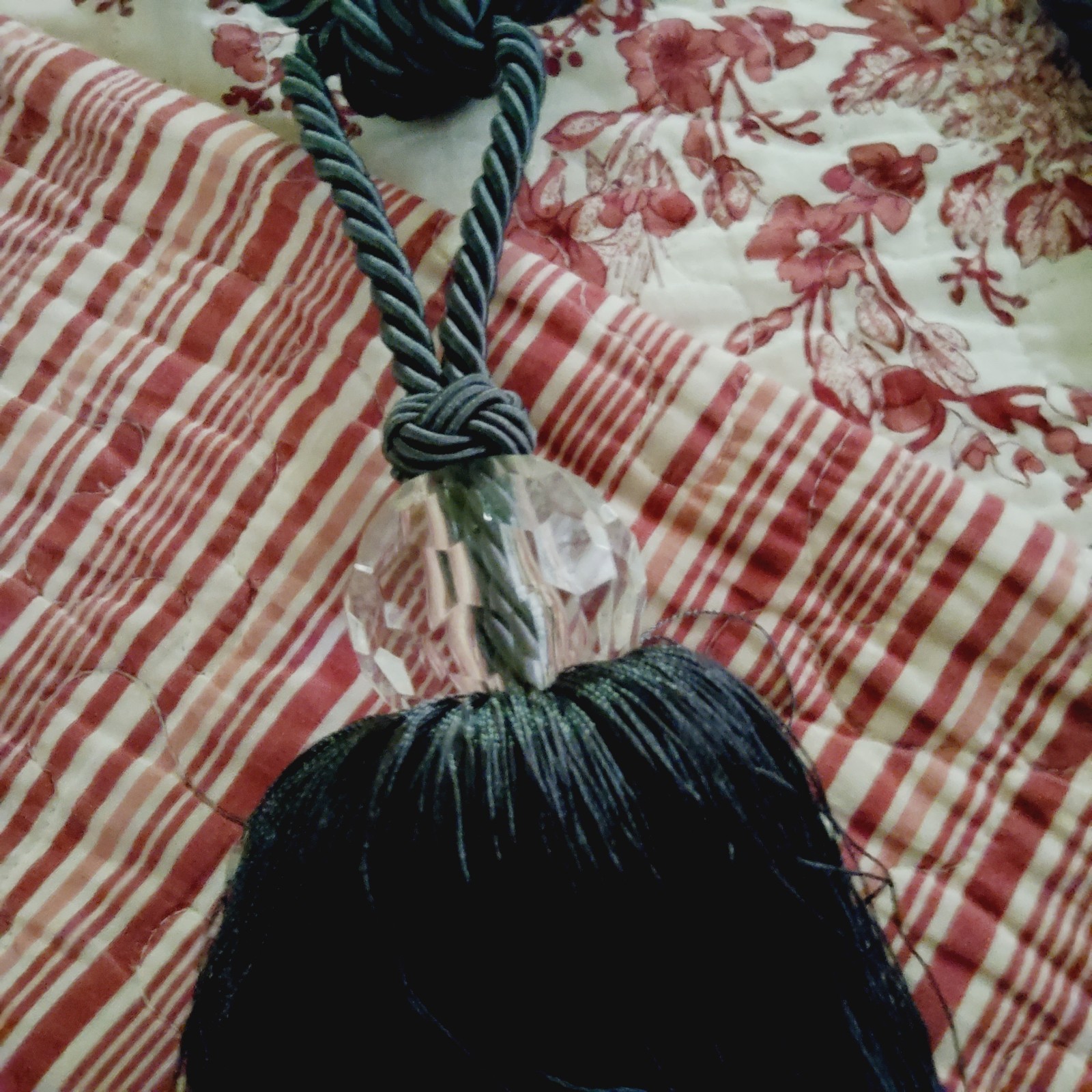 Elegant Dark Gray/Black Tassel Curtain Tie Back Crystal Accent Set of 2
