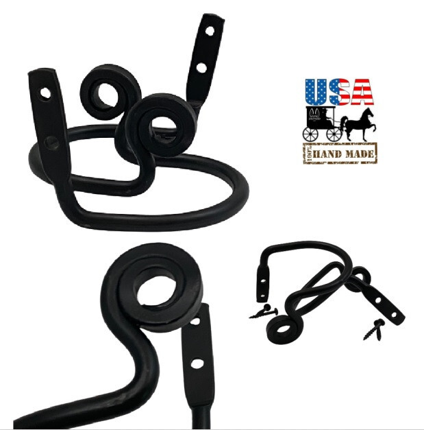 CURTAIN TIE BACKS – 2 Solid Wrought Iron Amish Hand Forged Scroll Holdback Hooks