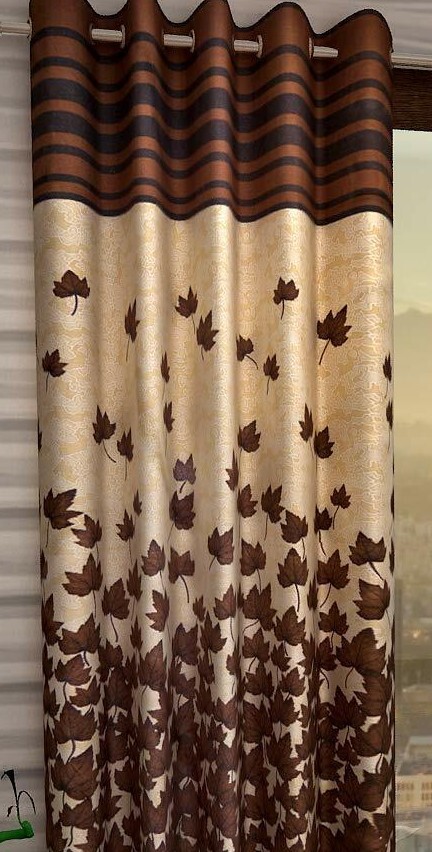 2 Piece Mapple Leaves Eyelet Grommet Door Window Curtains Set 5 7 9 Feet Brown
