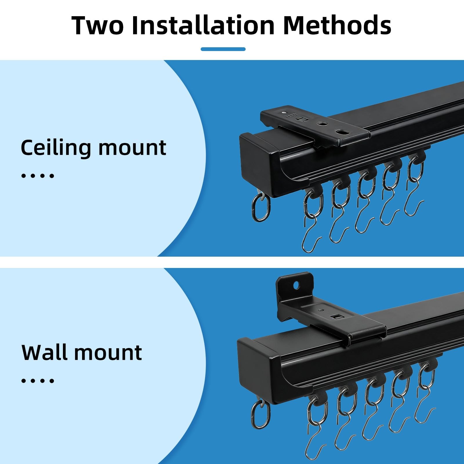 Ceiling and Wall Track for Curtains Heavy Curtain Track 15FT Black with Hook …