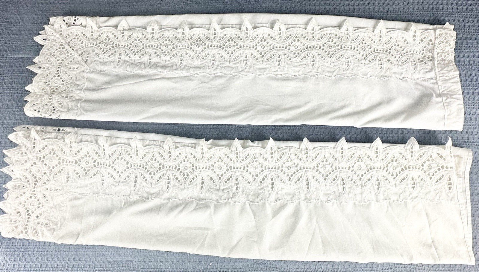 2 White 39″x39″ Custom Eyelet Trim Rod Window Treatment Curtain Drapes