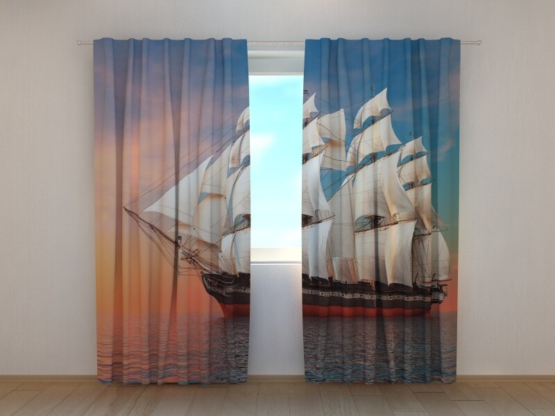 3D Curtain Printed with Big Sailing-ship sea ocean by Wellmira Made to Measure