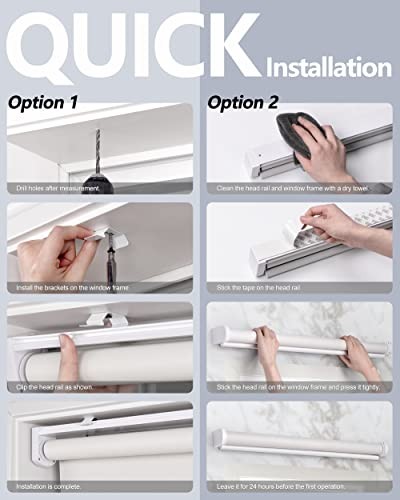 No Tools No Drill Cordless Roller Shades, 100% Blackout 20” W x 72” H Brown