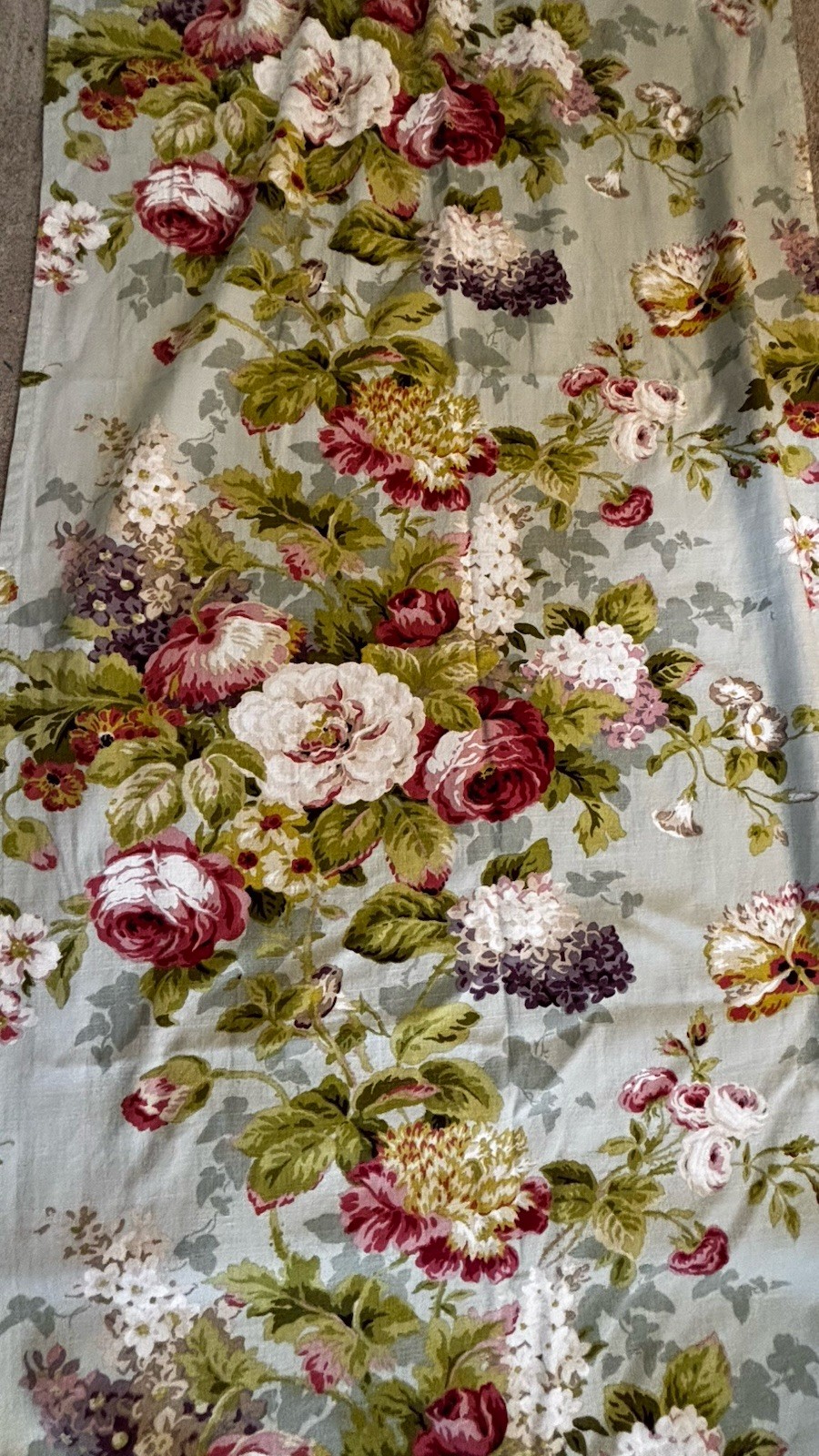 Floral Cotton Shabby Curtains ROSES HYDRANGEAS- 2 Panels 29” X 81” Long