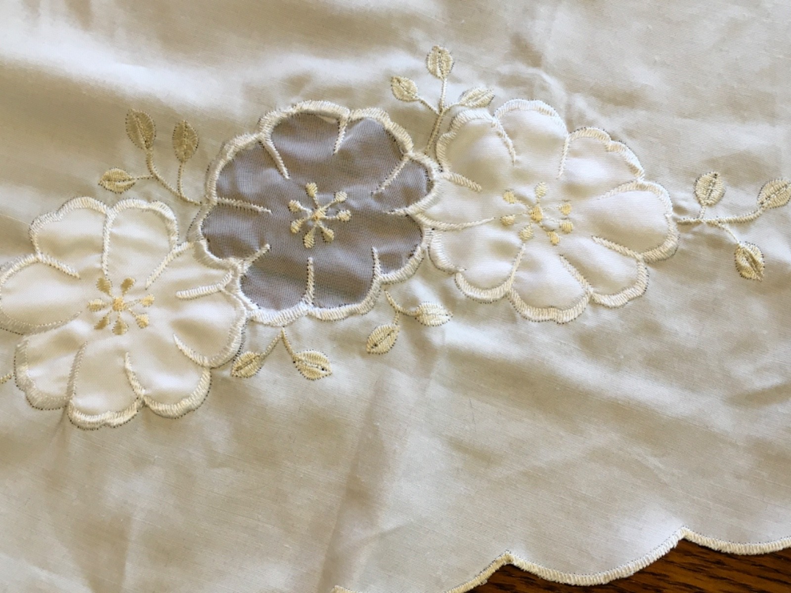 Swag window panel white with white satin flowers on edges