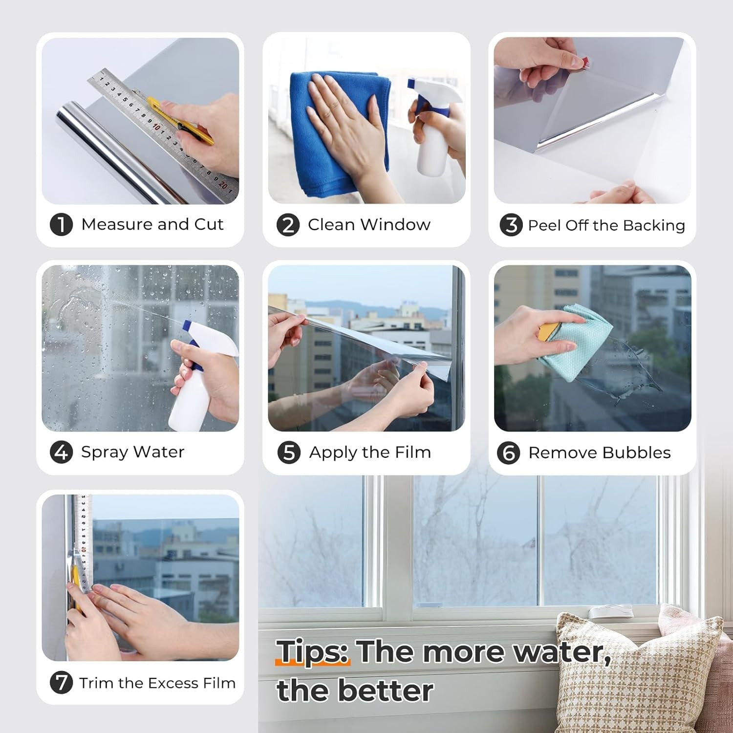 Window Privacy Film, One Way Window Tint for Home, Static Cling Anti UV Sun B…
