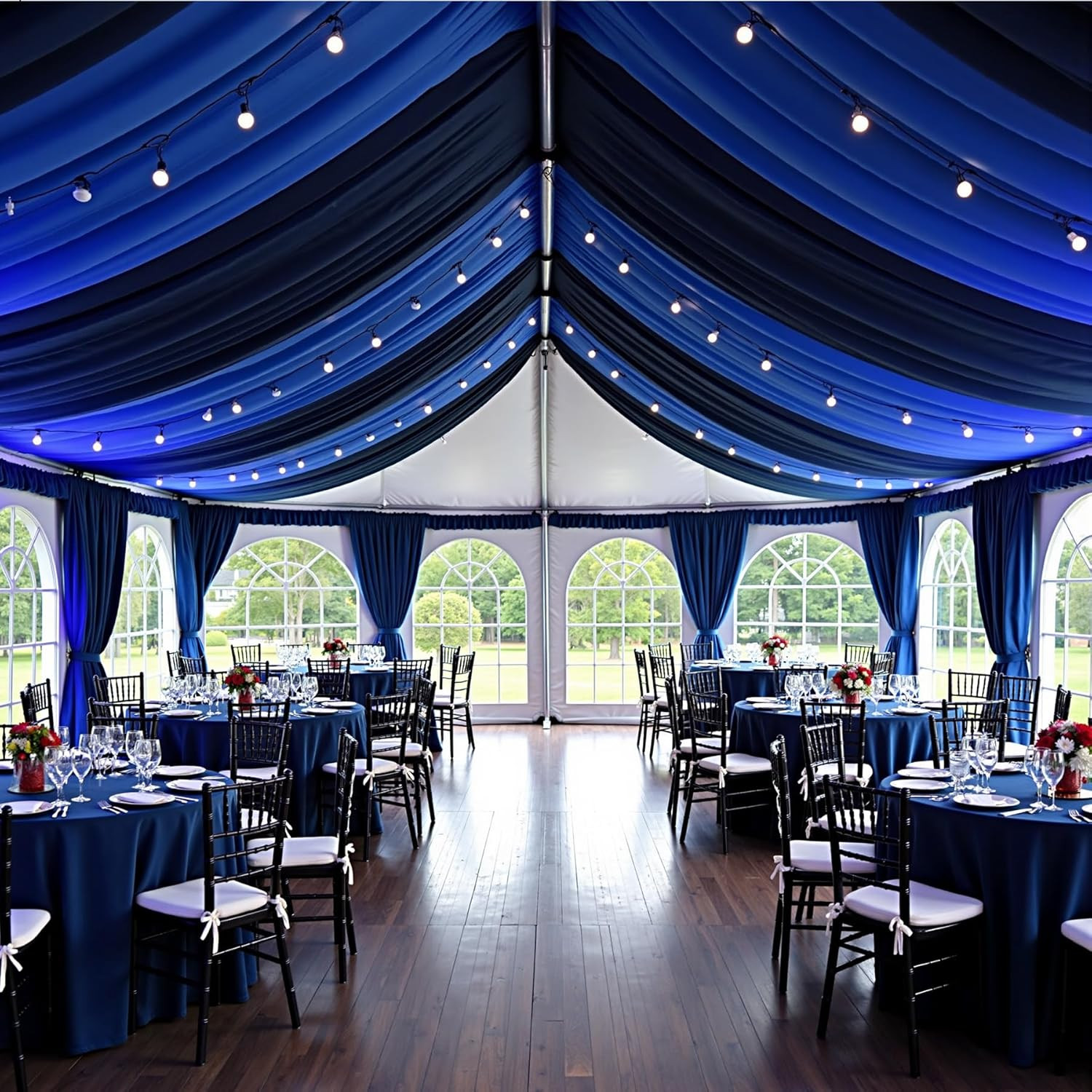 60Ft×20Ft Navy Blue Ceiling Drapes for Parties Weddings, 12 Panels 5×20Ft Long T