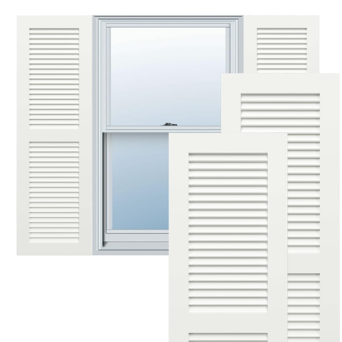 15″W x 54″H True Fit PVC Two Equal Louver Shutters, Unfinished Per Pair Hard…