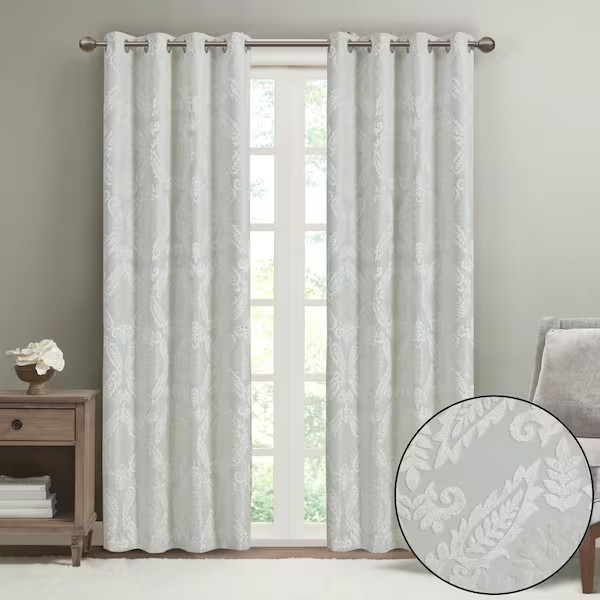 SunSmart Mirage Jacquard Damask Blackout Grommet Top 1 Curtain 50″ x 108” White