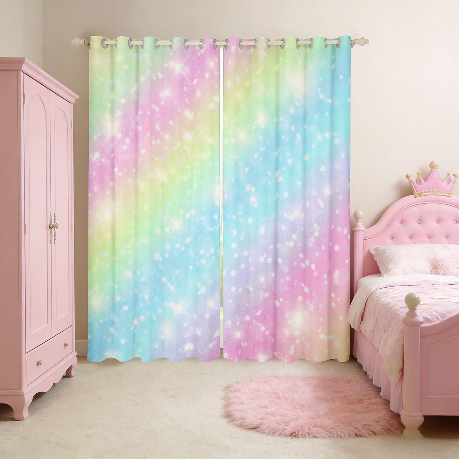 Erosebridal Rainbow Window Curtains for Girls Teens Tie Dye Pastel Curtains 4…