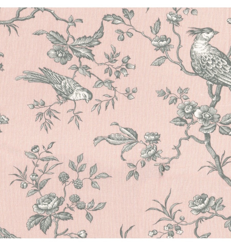 2 DRAPES French Messange Bird Toile on Pink Cotton Imported From France HTF