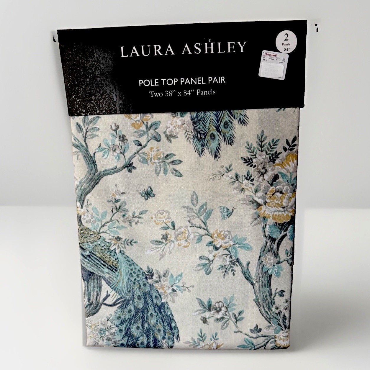 NWT Laura Ashley Belvedere Peacock Window Curtain 2-Panel Set 38 x 84 Pole Top