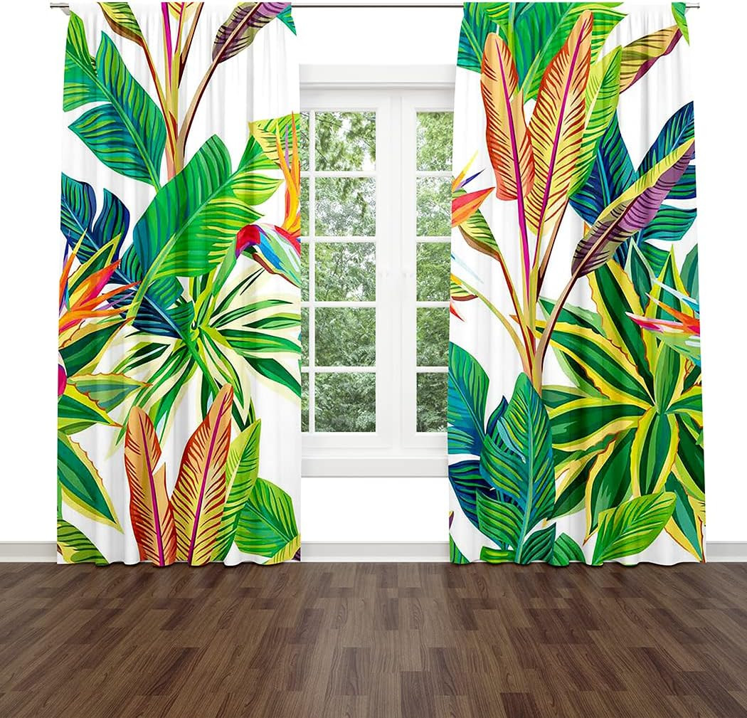 Tropical Plant Window Drapes Curtain Sunny Cheerful Day the Jungle Birds Paradis