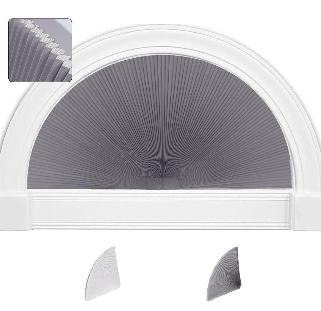 SEEYE Arch Window Blackout Shades Pleated Fabric 36” Half Moon Dark Gray-White