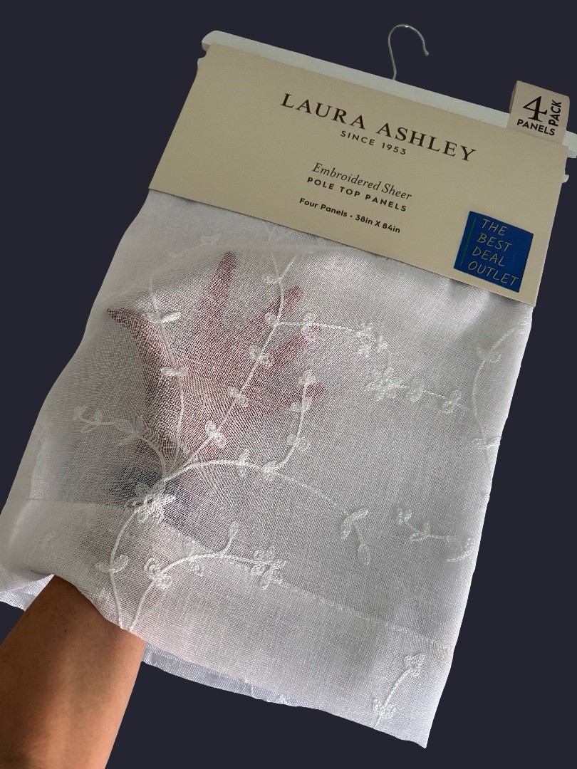 Laura Ashley Window Curtains 4 FOUR Panels 38 x 84 White White Embroidered Sheer