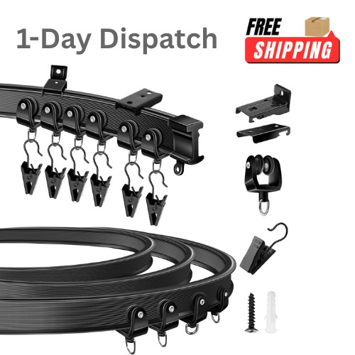 KOLAKO 10Ft Flexible Ceiling Curtain Track Black Bendablec