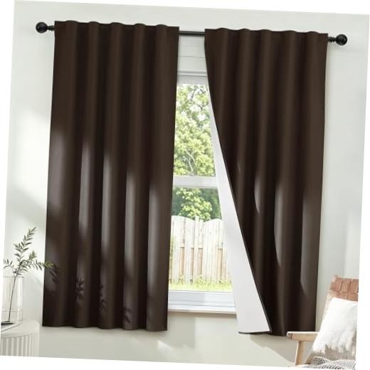100% Blackout Curtains for Bedroom, 63 40″W x 63″L (Pack of 2) Chocolate Brown