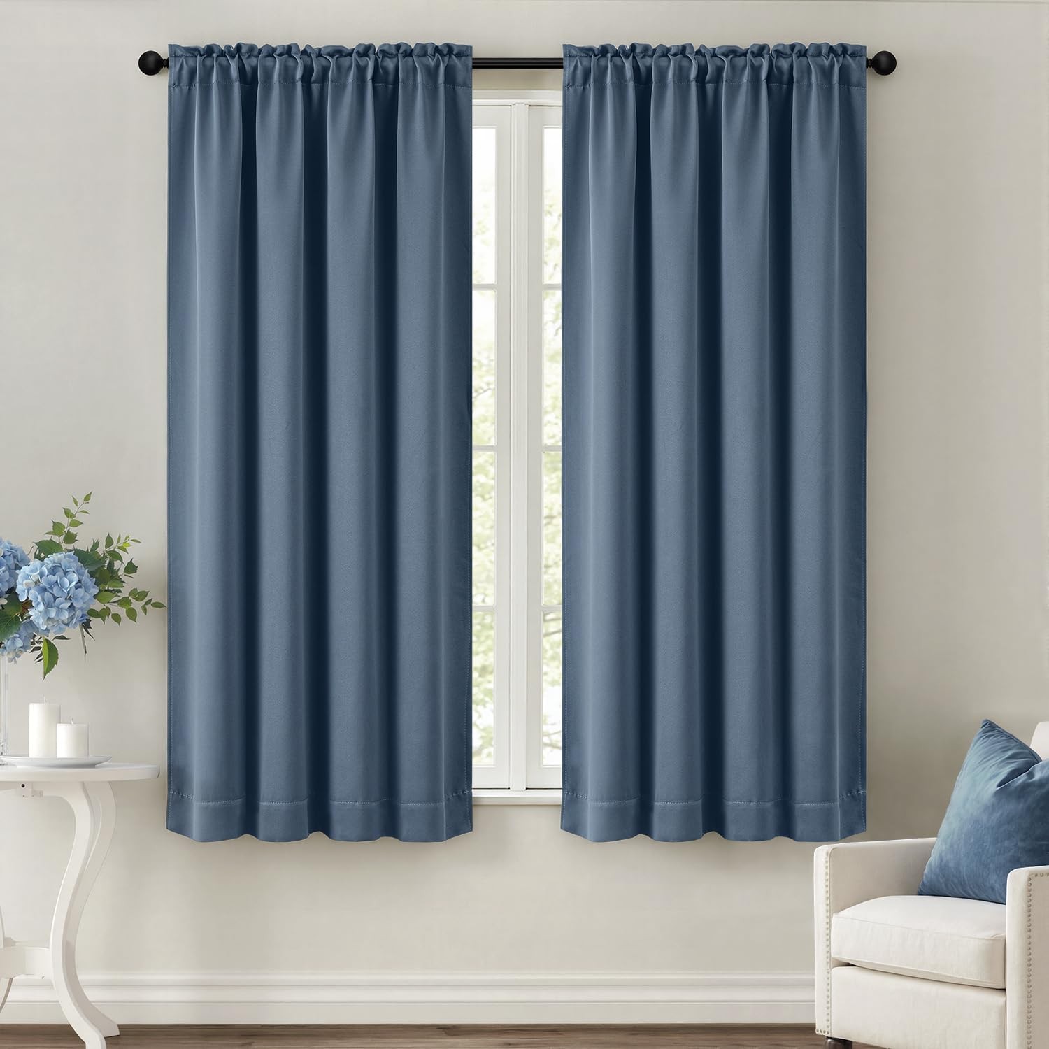 MIULEE Stone Blue Blackout Curtains for 40″W x 63″L (Pack of 2),