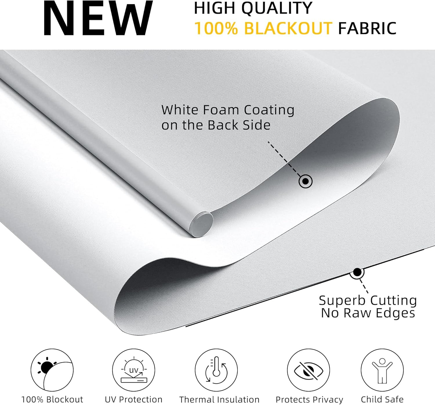 Cordless 100% Blackout Roller Blinds, Thermal Insulated, Grey, 34″x72