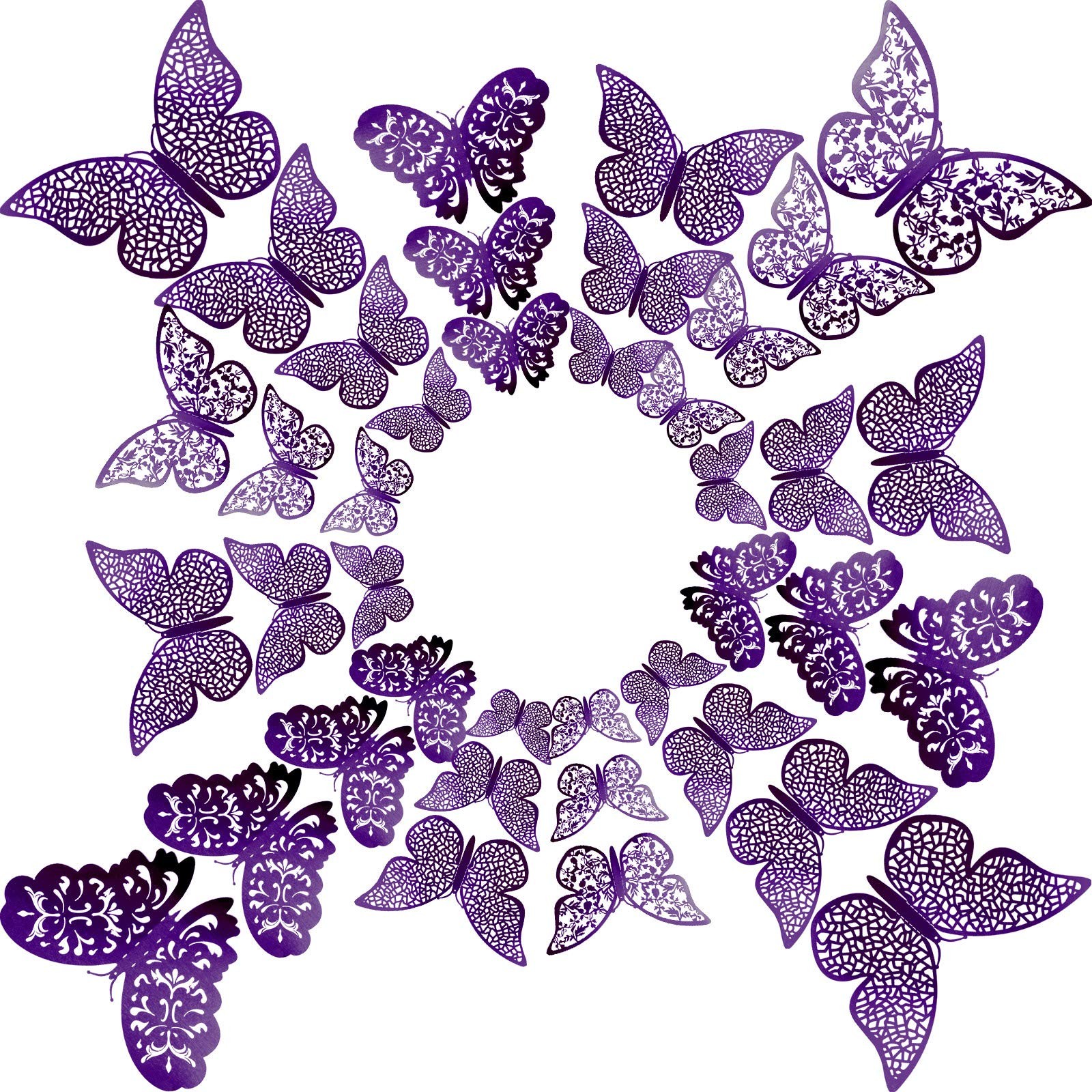 72 Pieces 3D Butterfly Wall Decals Sticker Decal Decor Art Purple