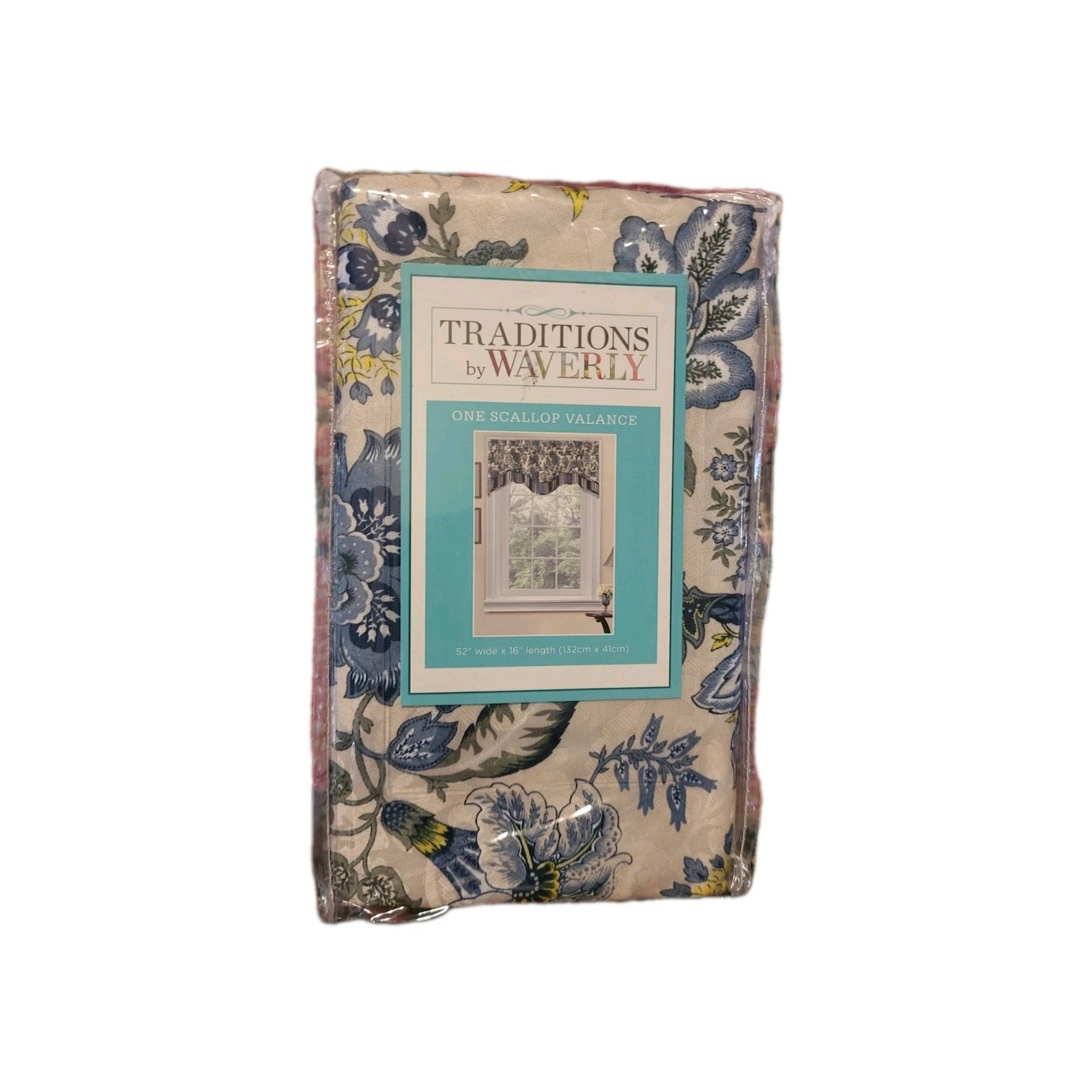 NEW NIP Traditions by Waverly One Scallop Valance Navarra Porcelain blue floral