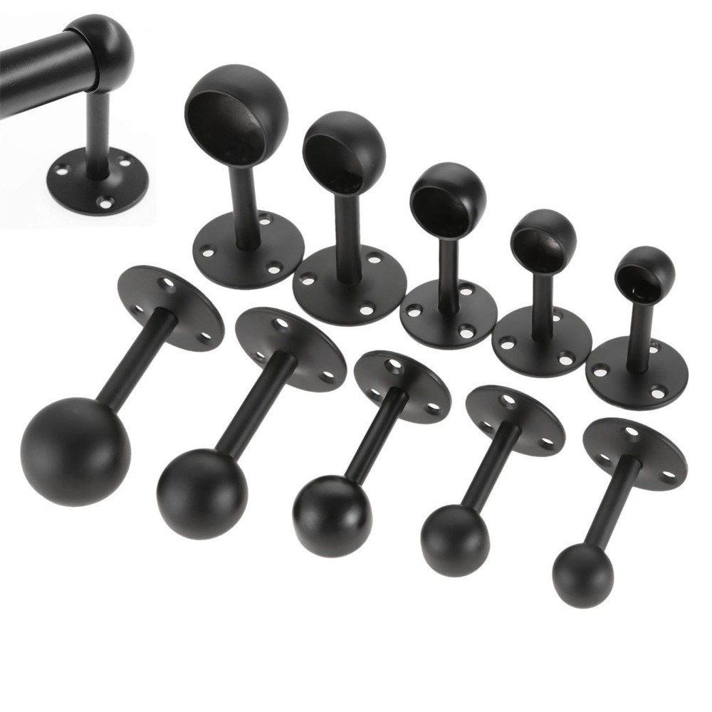2Pcs Flange Rod Holders Closet Pole Socket Round Black Stainless Steel 5 Size
