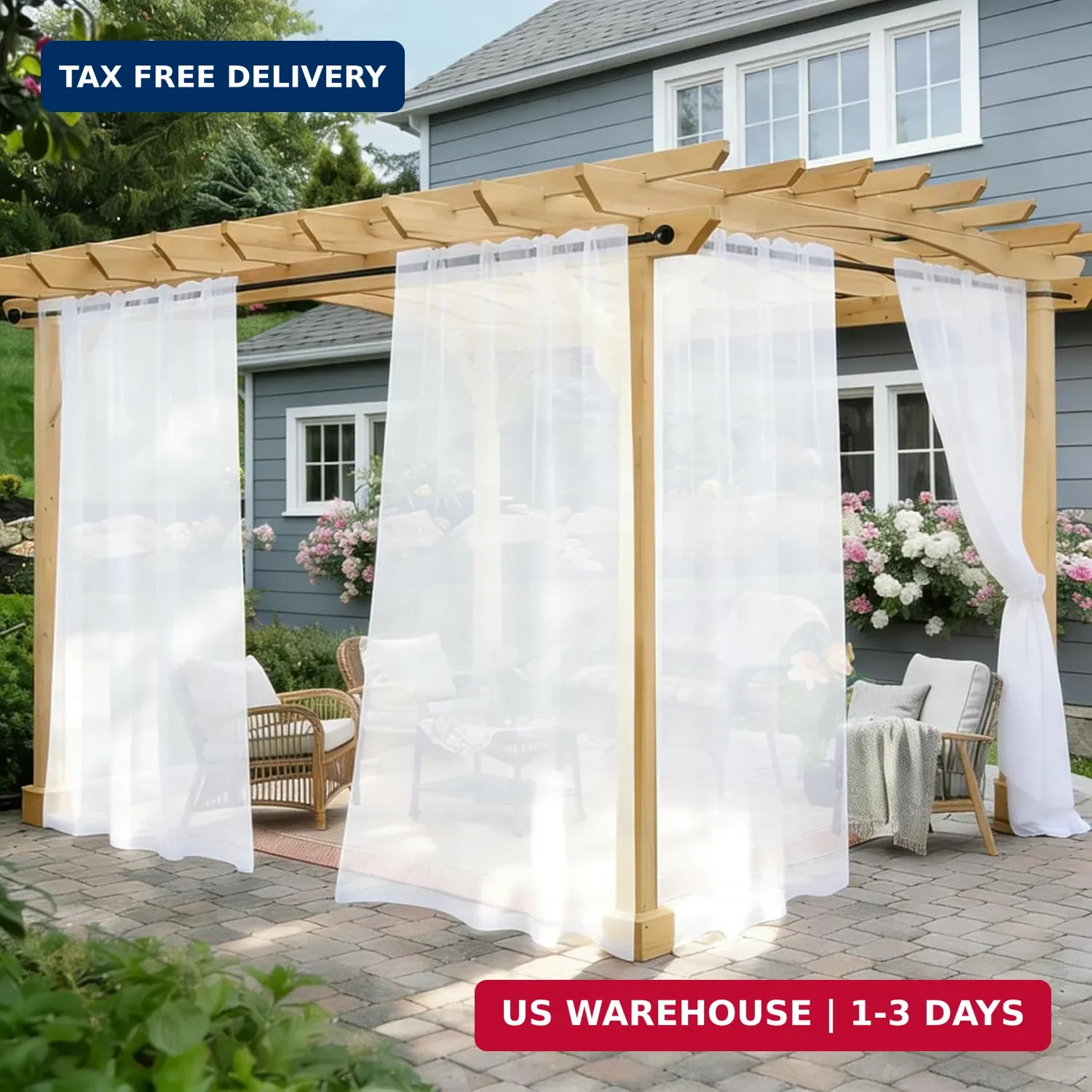 Outdoor Sheer Curtains for Patio Waterproof, 2 Panels Rod Pocket Indoor/Outdoor