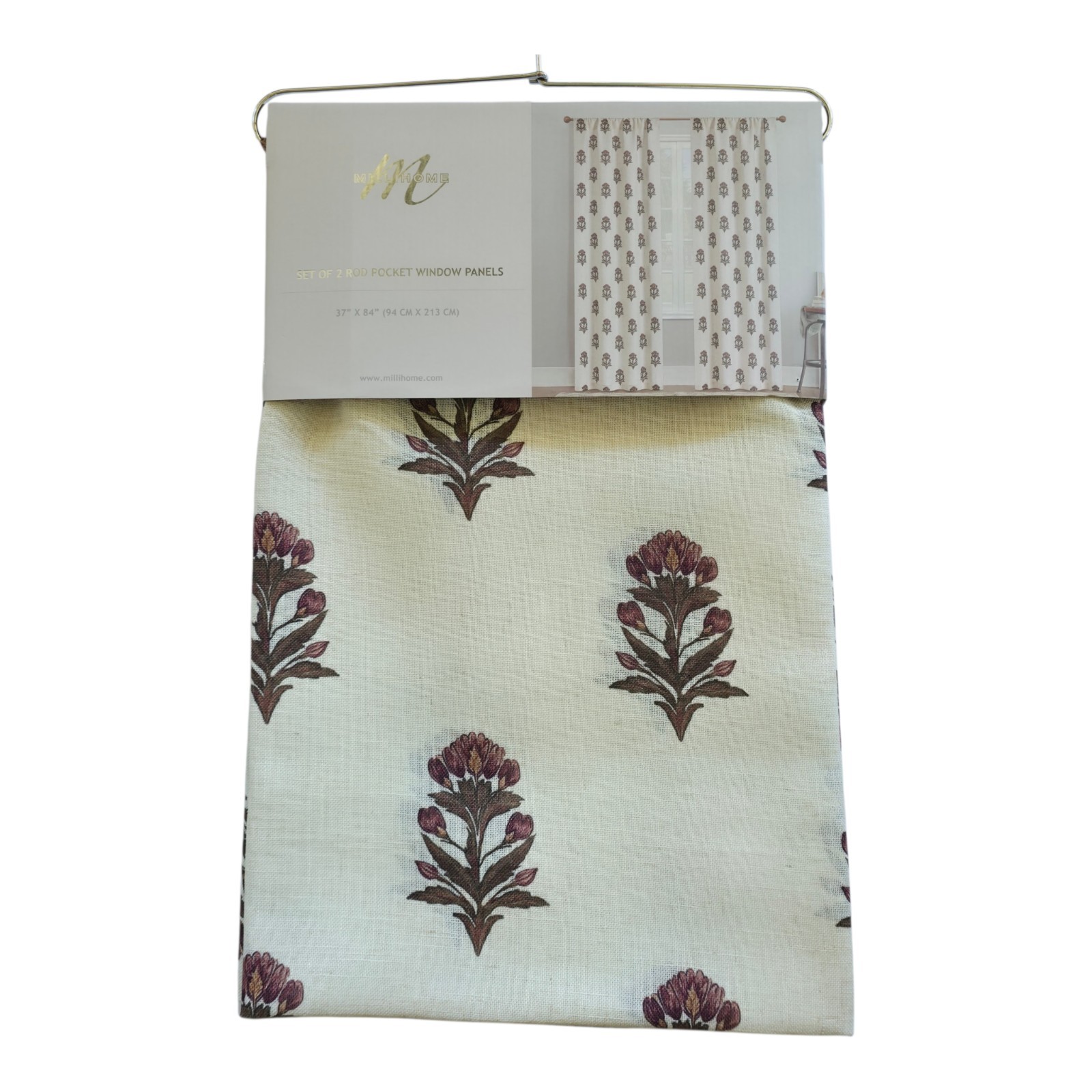 Botanical Medallion Linen Blend Drapes Set of 2 37×84 Floral Curtain Panels