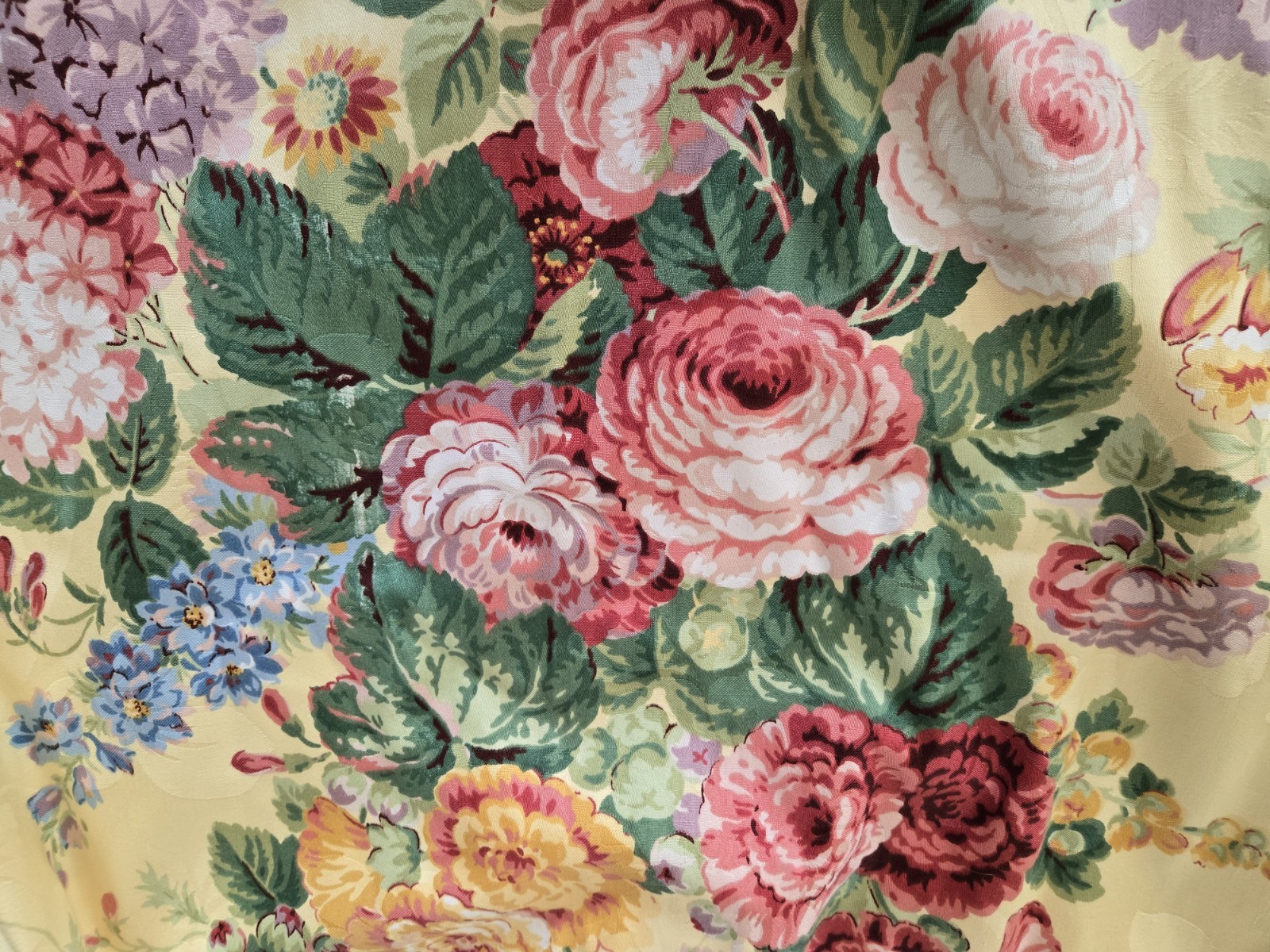 2 Custom English Country Cottage Rose Yellow Multi Pinch Pleat Drapes W30xL86