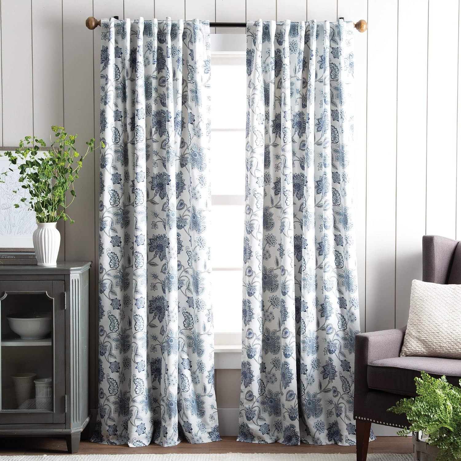 Jakarta Blackout Rod Pocket/Back Tab Window Curtain Panel Pair, 84″, Indigo