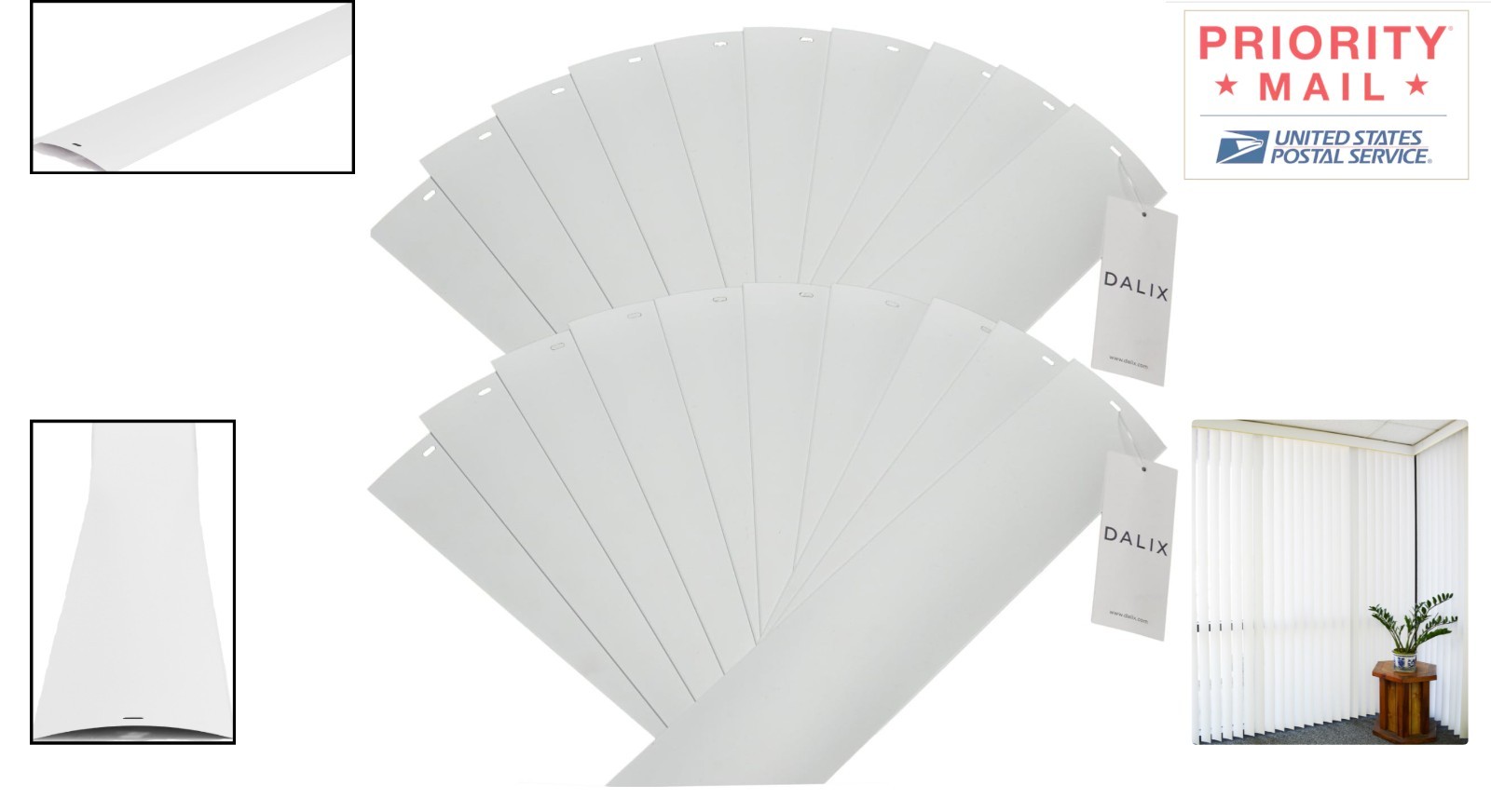 Large PVC Vertical Blind Replacement Slats White Curved 82.5 x 8.9 cm 20-Count