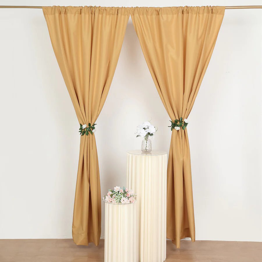GOLD 2 Drapery Panels 8 ft Polyester Backdrop CURTAINS Rod Pockets Party Events