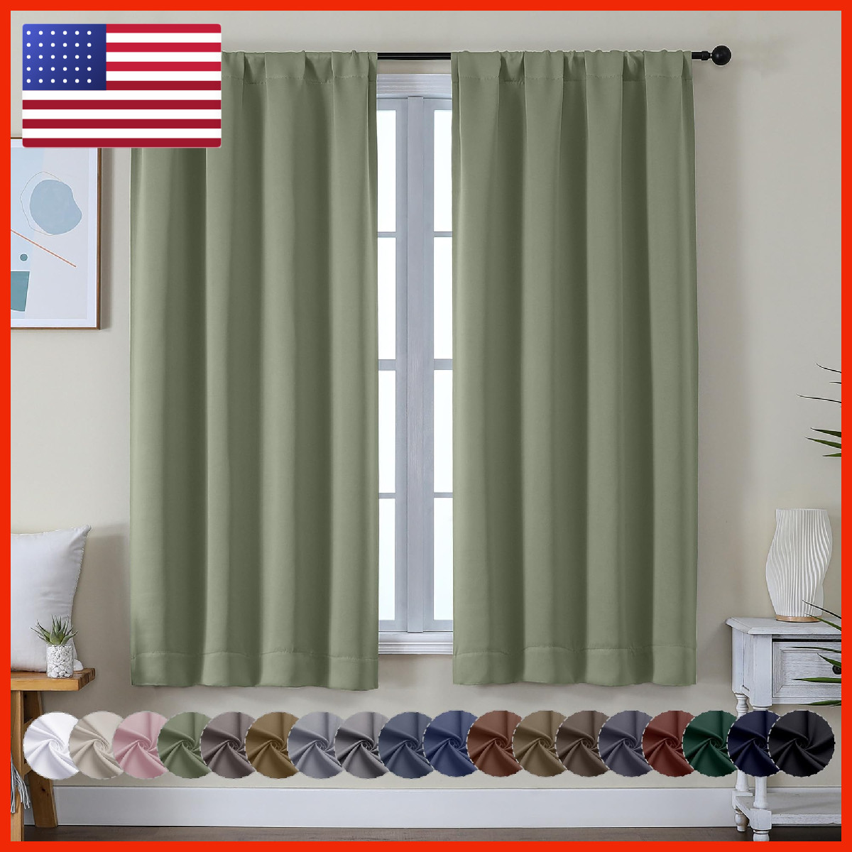Simplebrand Ava Sage Green Blackout Curtains For Bedroom 63 Inch Length 2