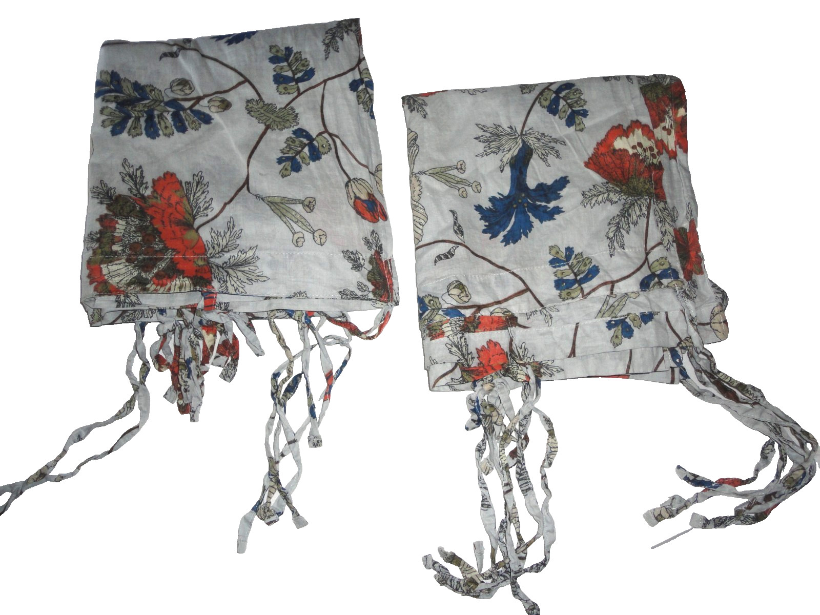 WORLD MARKET BOHEMIAN BLUE ORANGE TAN TIE TOP VOILE FLORAL (2) PANELS 40 X 84