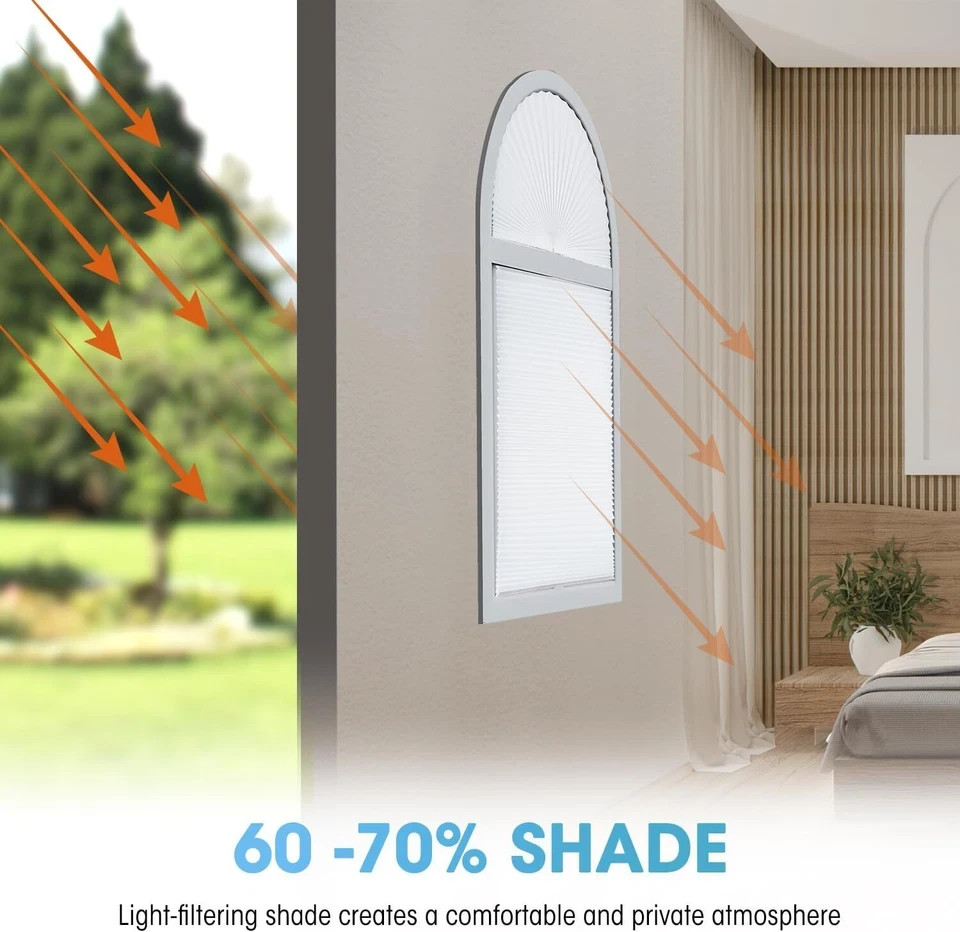 Arch Window Light Filtering Pleated Shade Blinds For Semicircle Arch Window 60%7
