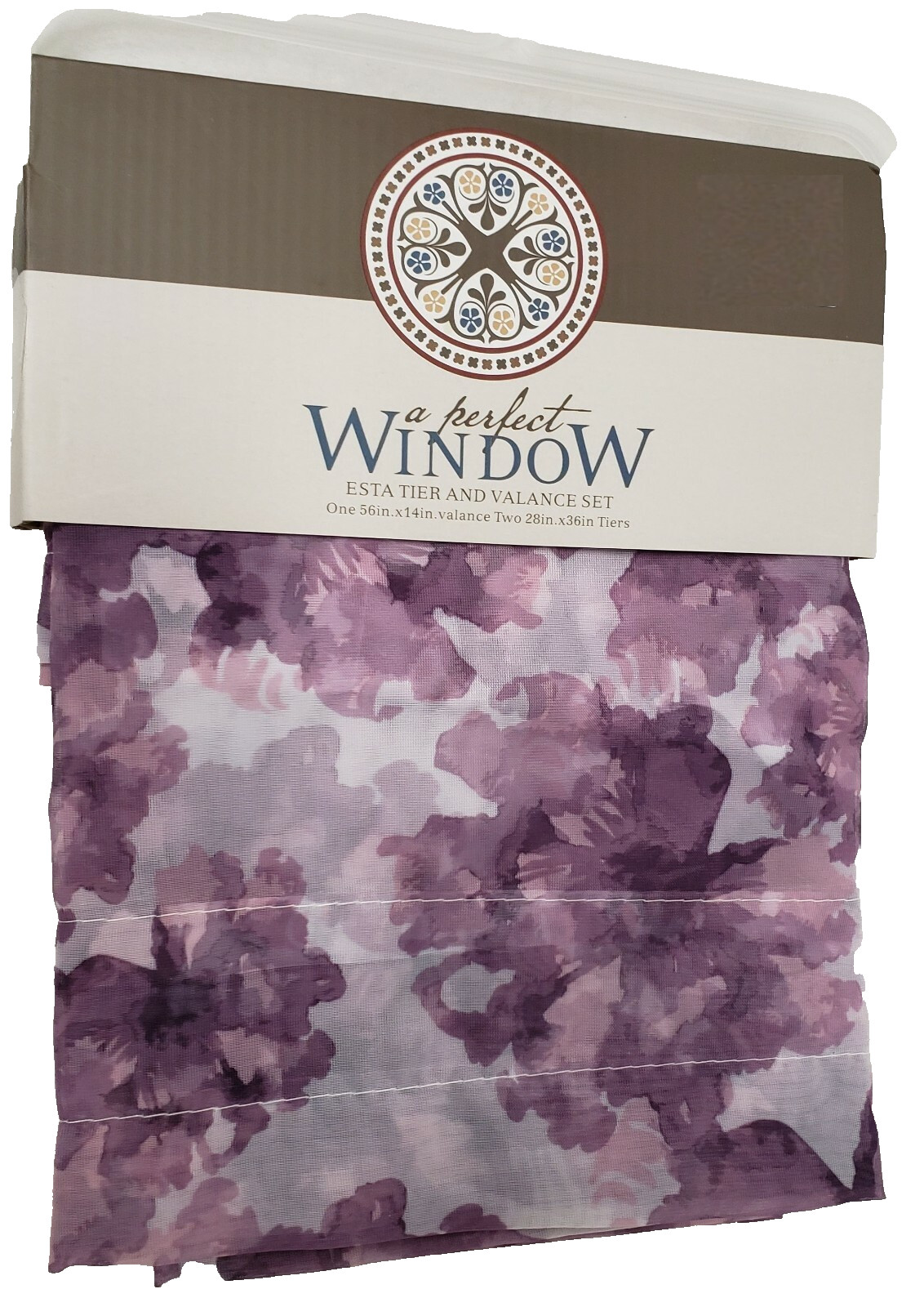 3pc Curtains Set: 2 Tiers (28″)& Valance (56″x14″) PURPLE FLOWERS, Nant