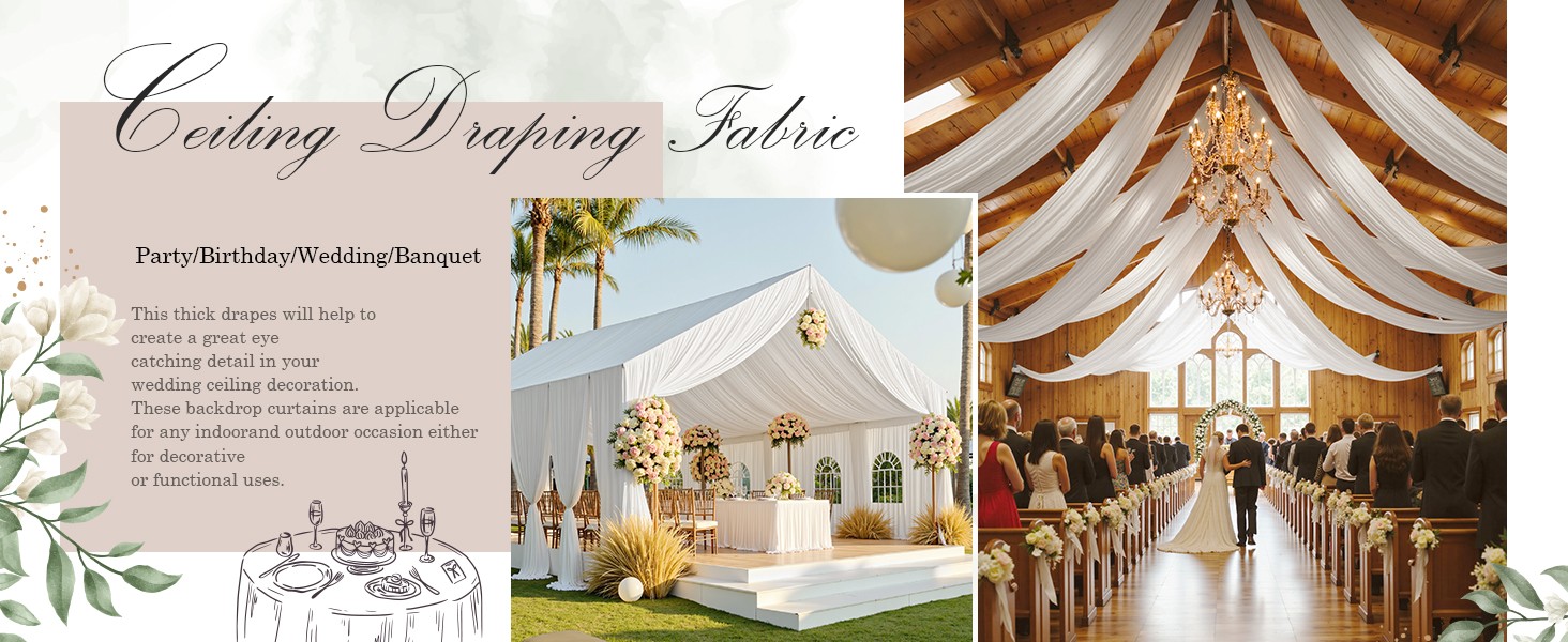 20ftx40ft White Ceiling Curtain for Wedding Parties – 4 Panels Wrinkle-40 FT