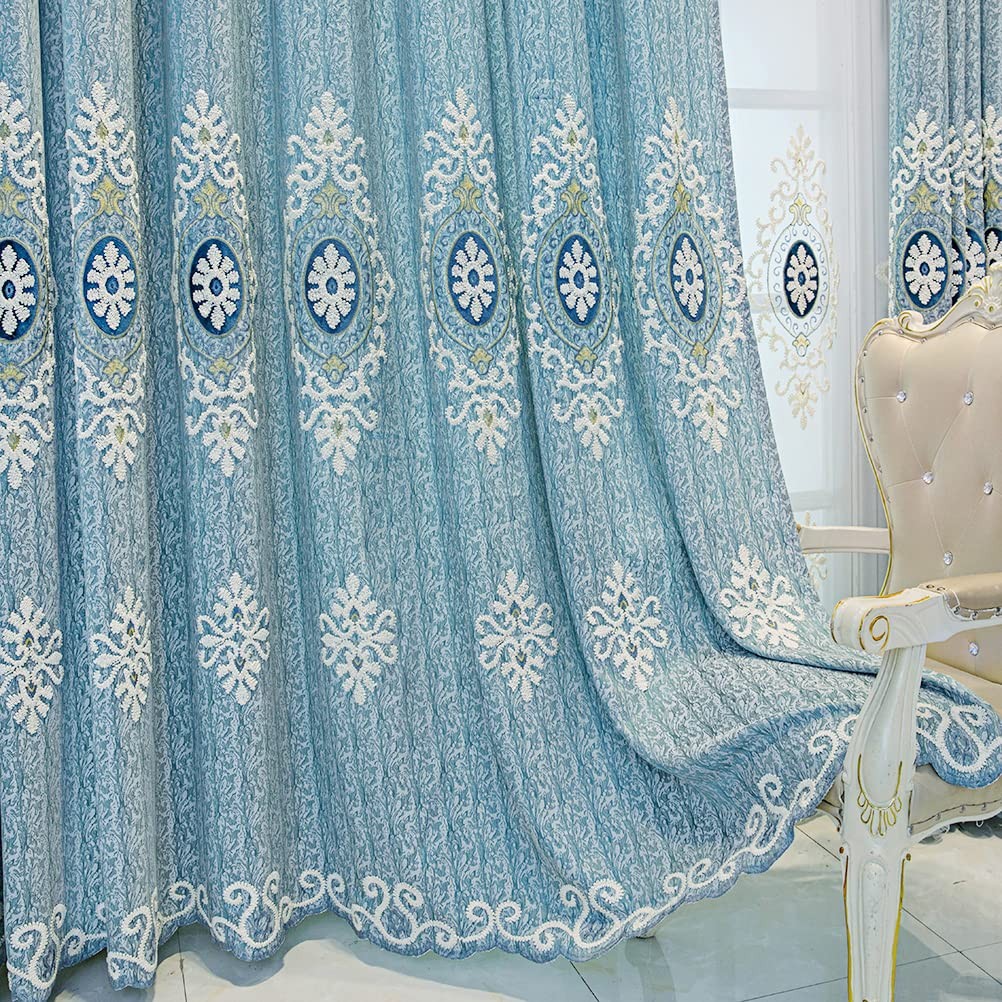 Jacquard Embroidered Curtains for Bedroom Luxury Blue Curtains for Living Roo…