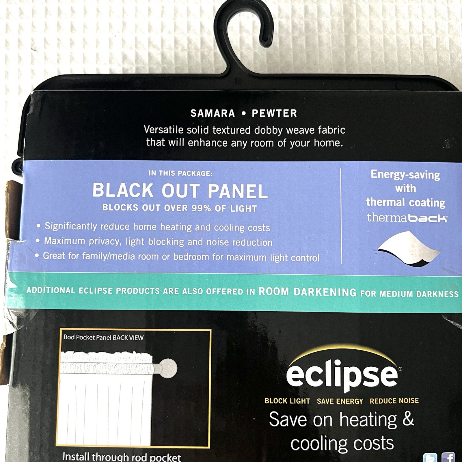 Eclipse Blackout Curtain 42 x 63” Samara Pewter Grey NEW In Package FAST SHIP