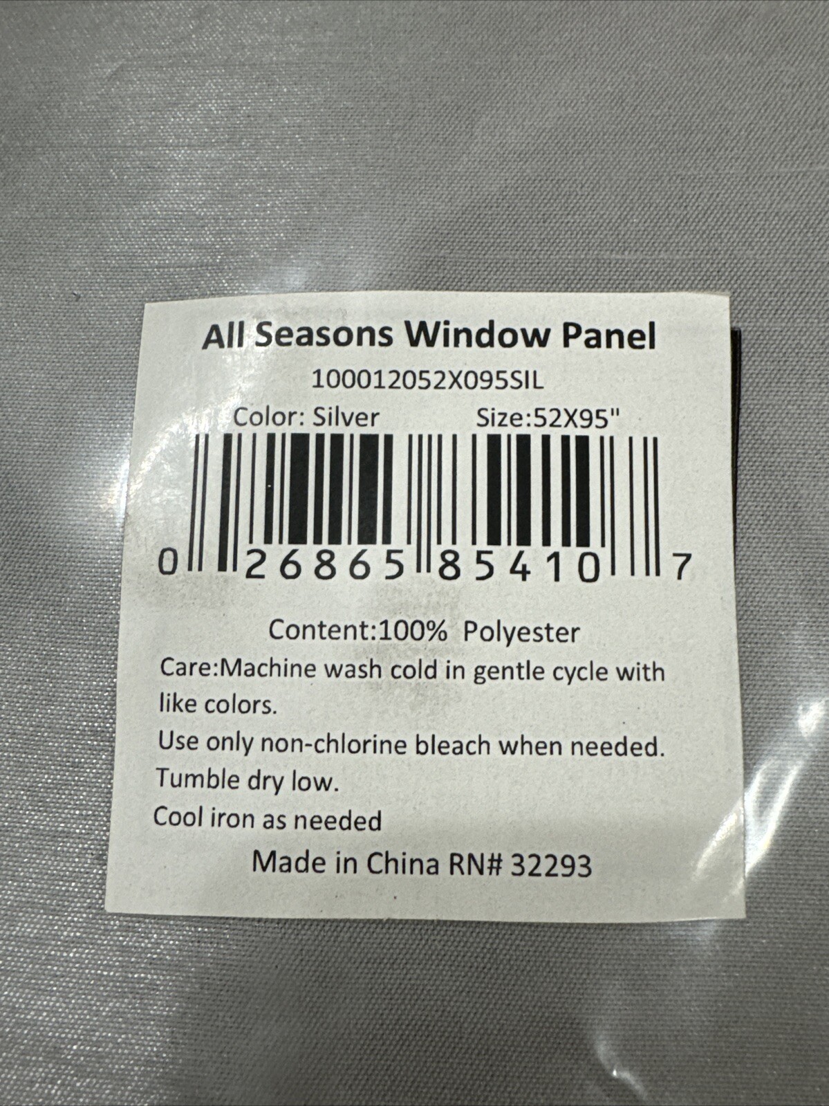 All Seasons Window Panel Silver 52 X 95 New in Package (1 Panel) NWT