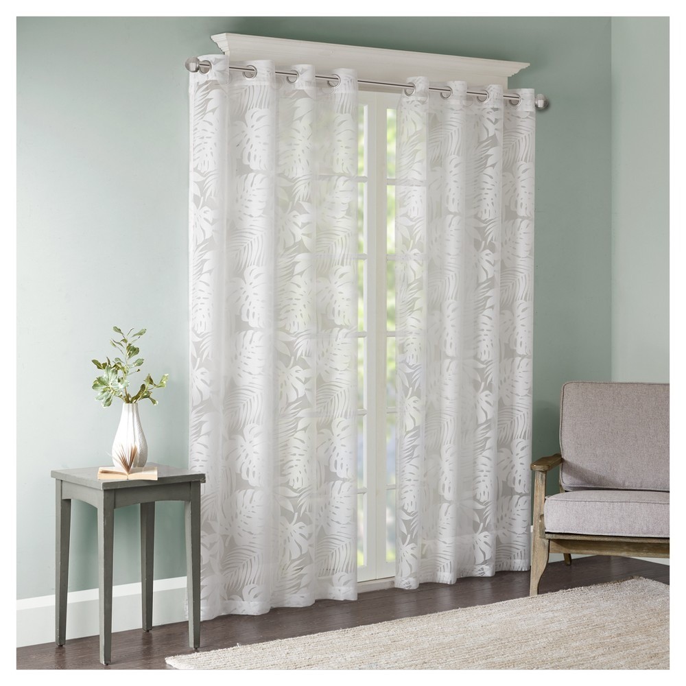 Madison Park Kauna Palm Leaf Sheer Grommet Curtain Panel 50″x63″ White
