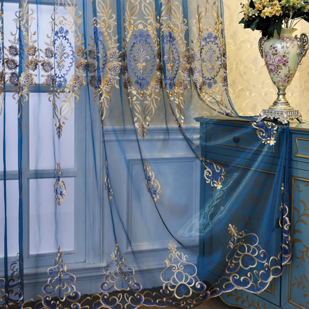 Amidoudou 1 Pair European Jacquard Sheer Curtains For Living Room Bedroom