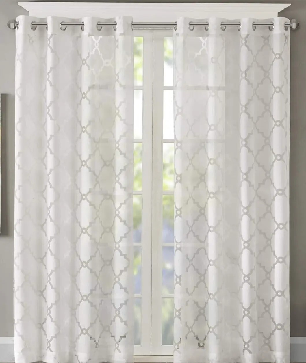 MADISON PARK Window Panel ~ White Geometric ~ 50″ x 95″ ~ EDEN ~ Grommet
