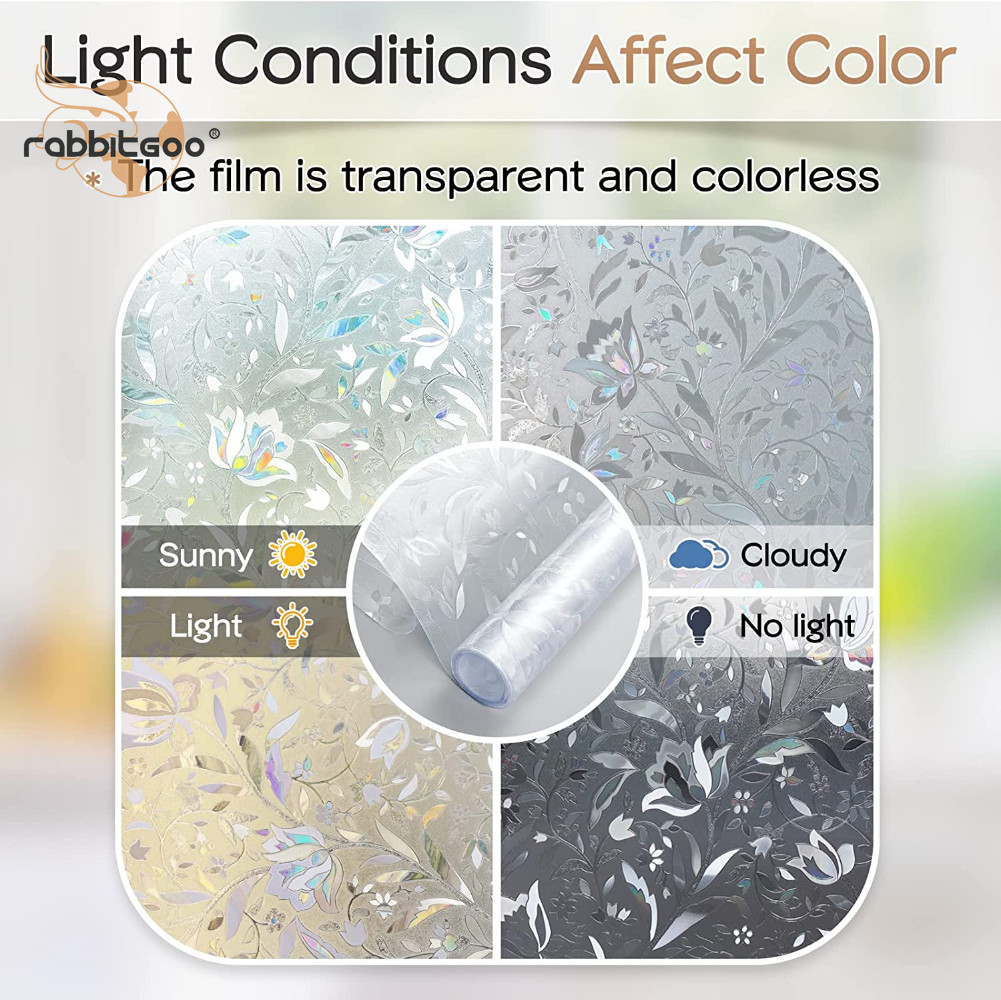 rabbitgoo Decorative Window Film Stained Glass Flower Static Cling Window Tint